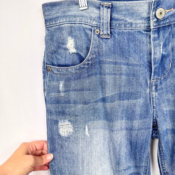 Vintage 90s Y2K London Jeans Boyfriend Straight Sz 8 Distressed Blue Denim Patch - Picture 11 of 11